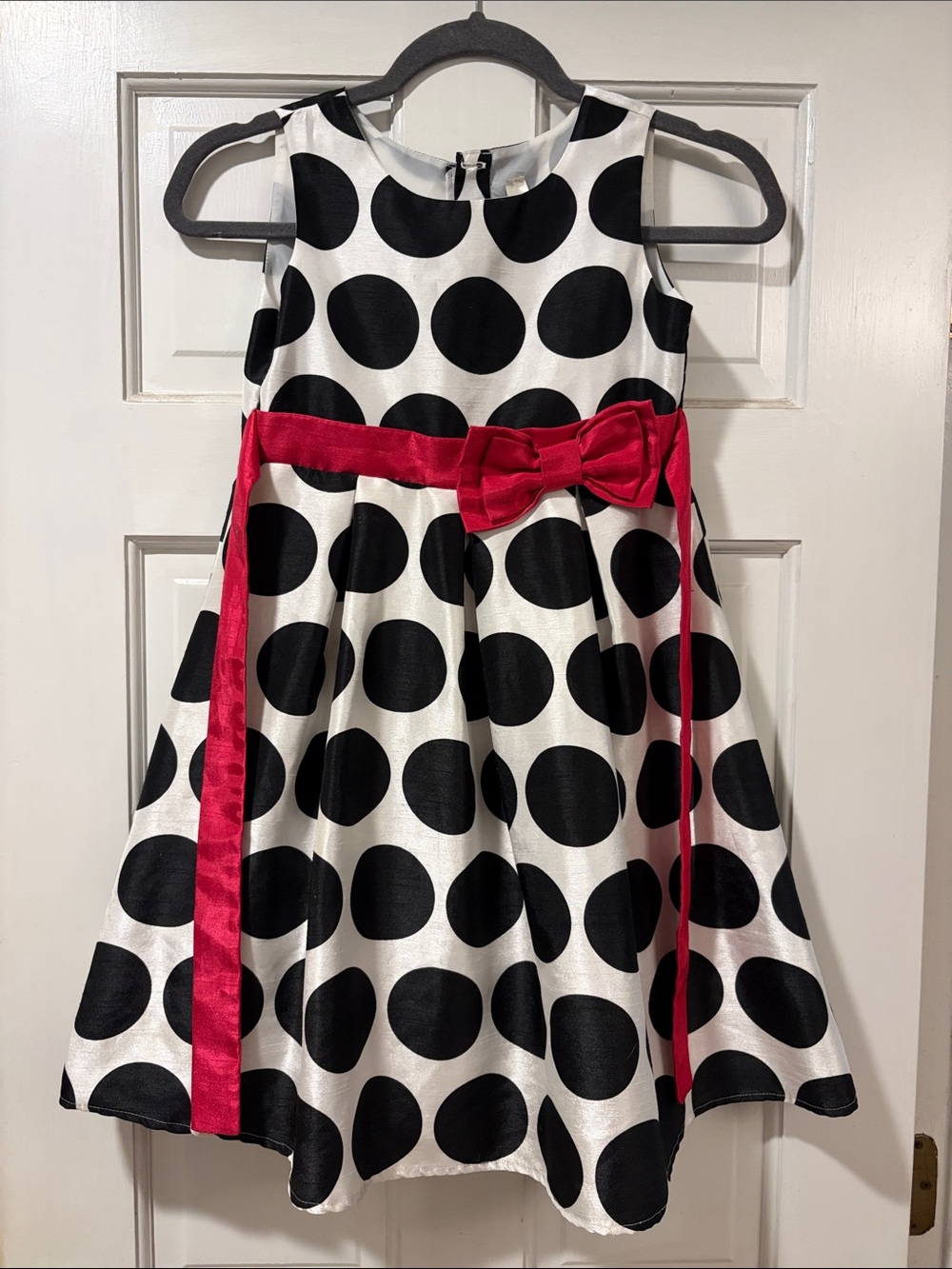 Cherokee Black & White Polka Dot Dress with Pink Sash